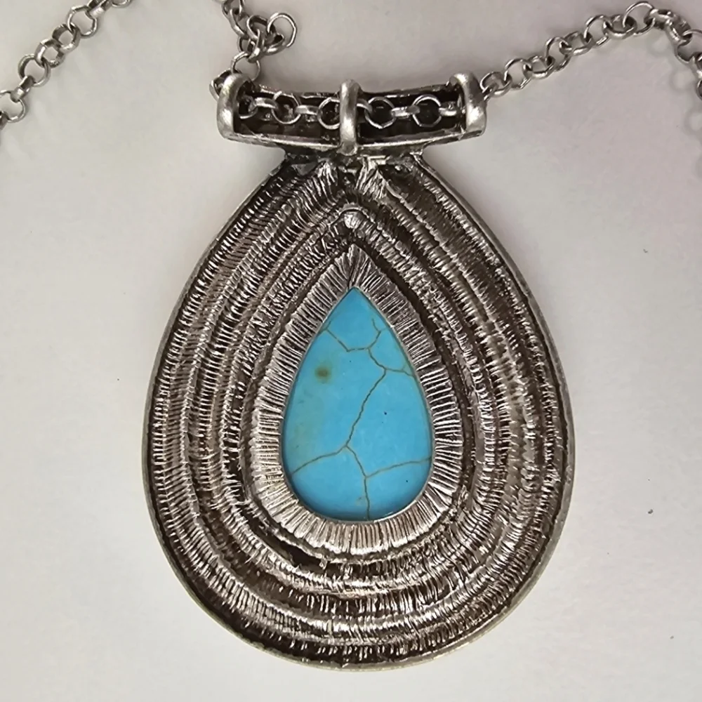 NEW Boho Turquoise Stone Teardrop Pendant Necklace Vintage